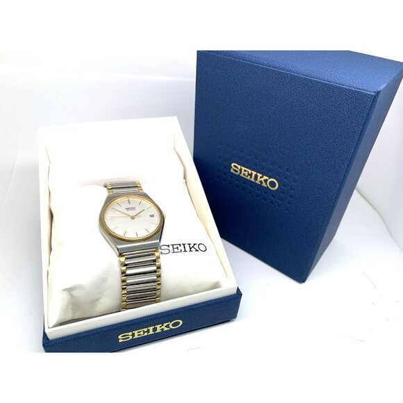Seiko Men's Watch 6432-7019 Vintage Quartz Silver Dial Date Two Tone Steel 33mm - Picture 3 of 14